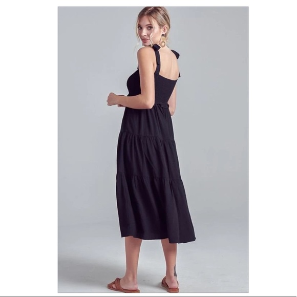 Black Midi Smocked dress size small - Picture 2 of 5